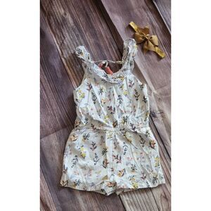 Savannah white floral sleeveless romper with matching headband bow